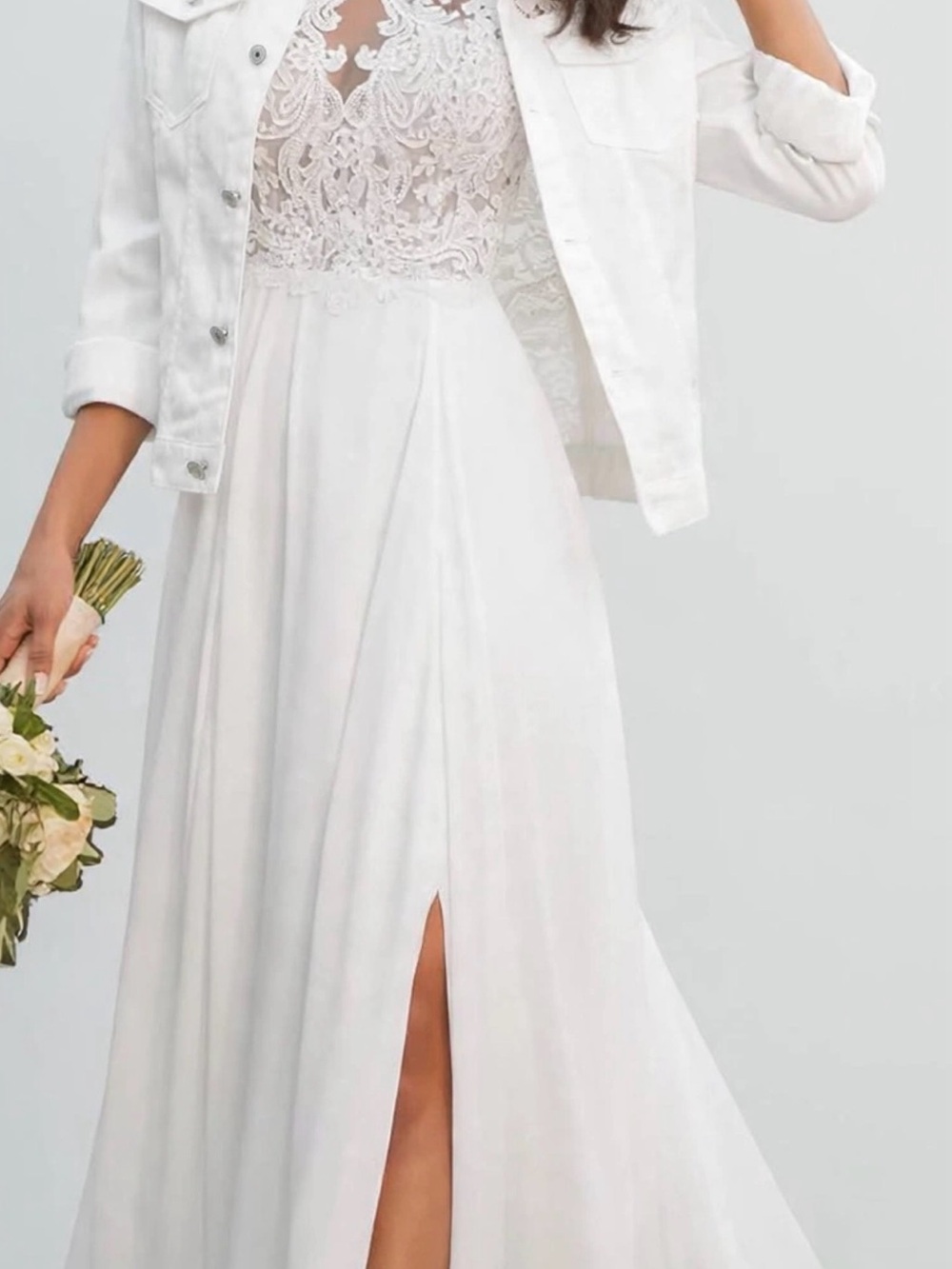 Lace Bodice A-Line White Dress by